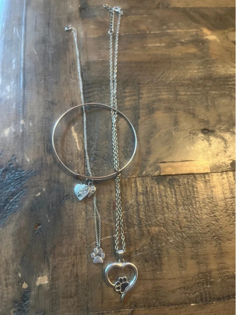 Pet Lover Silver Tone Jewelry Bundle - 2 Necklaces & 1 Charm Bangle